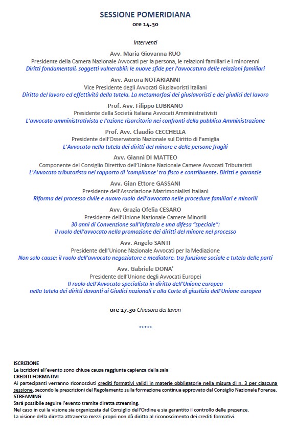 EVENTO FORMATIVO DELL’11.12.2019 IN DIRETTA STREAMING COL CONSIGLIO NAZIONALE FORENSE Ordine